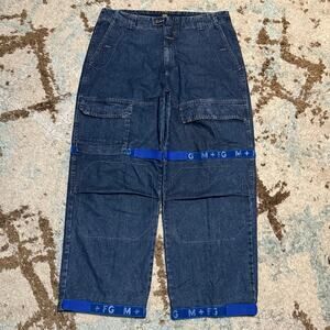 Vintage Marithe Francois Girbaud Baggy Shuttle Tape Jeans Size 38 Blue Strap 90s